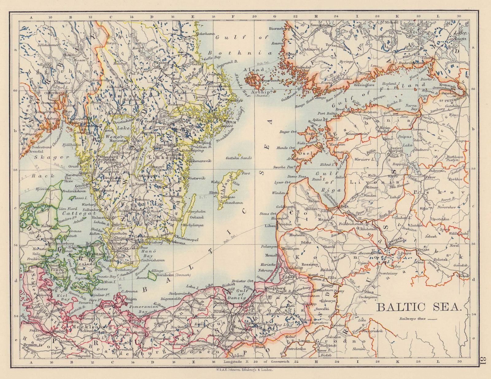 BALTIC SEA. Sweden Prussia Denmark Livonia Courland Finland. JOHNSTON 1901 map